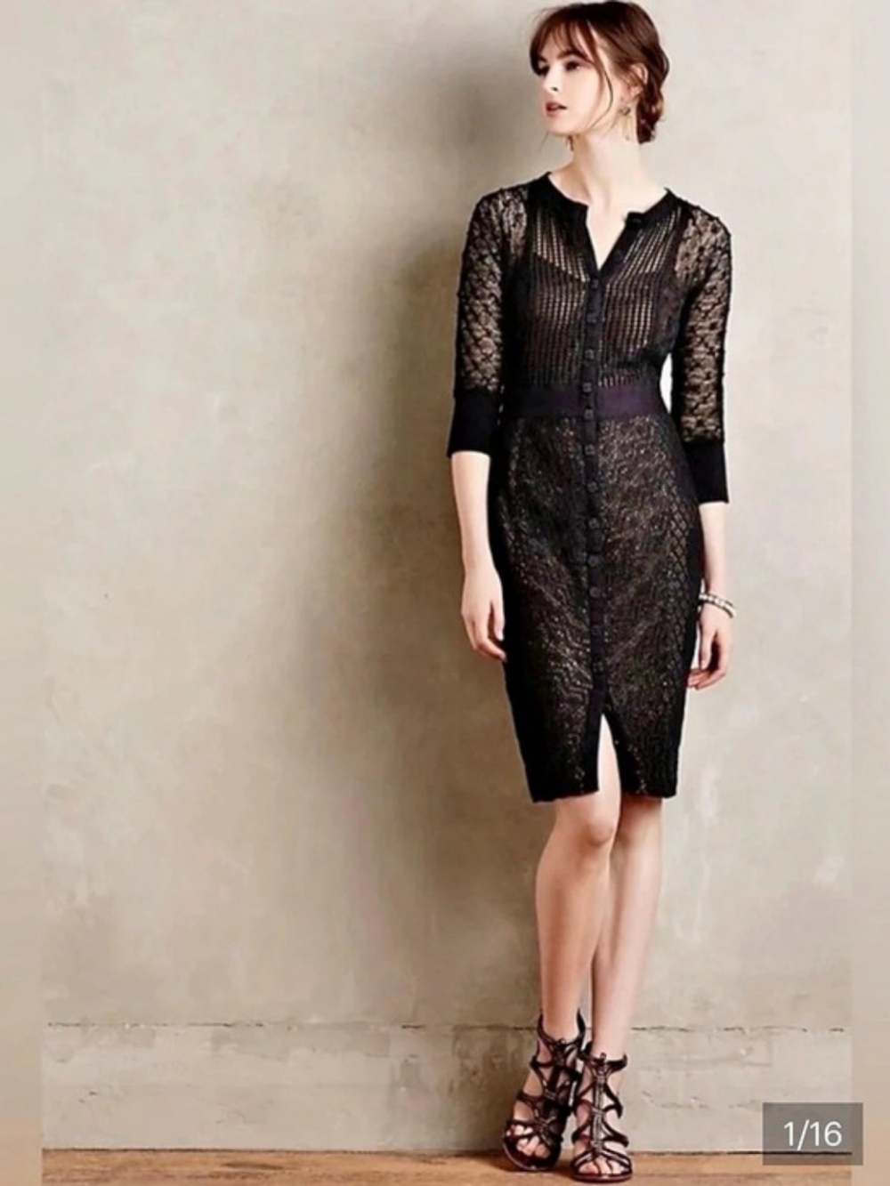 Anthropologie Beguile by Byron Lars Mona Geometric Lace Midi Dress in Black